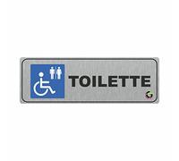 TARGHE ADESIVE ALLUMINIO 16x5 cm- Targhette Autoadesive, Impermeabili Lavabili, uffici, Pub, Banche, aziende, ufficio (TOILETTE DISABILE)