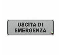 TARGHE ADESIVE ALLUMINIO SATINATO - Uscita di emergenza - Targhette Autoadesive, Impermeabili Lavabili, uffici, Pub, Banche, aziende, ufficio (5X15 CM)