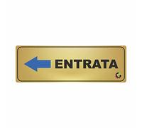 TARGHE ADESIVE ORO - entrata a sinistra - Targhette Autoadesive, Impermeabili Lavabili, uffici, Pub, Banche, aziende, ufficio (20X7 CM)