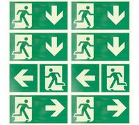 Targhe di emergenza retroilluminanti, 8 pezzi, autoadesive per via di fuga, set con frecce sinistra, destra, dritta, per uscita di emergenza e via di salvataggio, cartelli di sicurezza