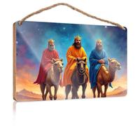 Targhe divertenti per uomini, con tre uomini saggi sui cammelli: un viaggio stellato, cartello in legno per portico primaverile, decorazione autunnale per ufficio (23 x 35 cm)