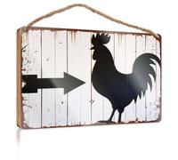 Targhe divertenti per uomini, gallo che punta a sinistra, decorazione autunnale per portico in legno, da appendere al bagno (15 x 28 cm)