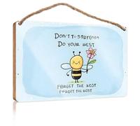 Targhe divertenti per uomini Relax, Bee Happy: un simpatico promemoria per lo stress meno e fare il tuo meglio, cartello in legno per porta d'ingresso (20 x 30 cm)