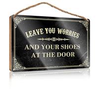 Targhe divertenti per uomo lascia le preoccupazioni e le tue scarpe alla porta, cartello in legno da cucina, decorazione da parete, decorazione per portico all'aperto (dimensioni: 15 x 28 cm)