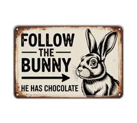 Targhe In Latta Follow The Bunny He Has Chocolate Easter Rabbit With Chocolate Artistica Targa Divertente Targhette In Metallo Per Ufficio Parcheggio Interno 30X20Cm