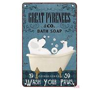 Targhe in latta per donne Great Pyrenees Bath Soap Company Wash Your Paws Retro Sign coffee and bar Wall Art Decor Iron Painting Metal Sign Home Decor Rustic Tin Signs Wall Art Poster 20,3 x 30,5 cm