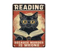 Targhe In Metallo Cat Reading Cat Reading Because Murder Is Wrong Study Library Decorativa Targa Poster Vecchie Cartello In Metallo Per Stanza Garage Cucina 30X20Cm