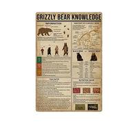 Targhe in metallo con informazioni sull'orso grizzly, poster retrò con infografica sugli orsi grizzly, targhe con grafici dell'enciclopedia degli animali, decorazioni da parete per casa, ufficio, 1