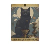 Targhe in metallo con tarocchi a forma di gatto, decorazione da parete, stile vintage, per casa, camera da letto, ufficio, regalo, 20 x 30 cm, gatto nero II - The High Priestess Signs