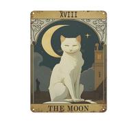 Targhe in metallo con tarocchi a forma di gatto, decorazione da parete, vintage, per casa, camera da letto, ufficio, regalo, 20 x 30 cm, gatto bianco XVIII - The Moon Signs