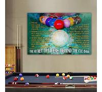 Targhe in metallo da biliardo, Il segreto della vita è dietro la palla da biliardo, Poster retrò da parete per sala da biliardo, Targa da stampa per club di biliardo, bar, casa, 8x12 pollici
