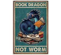 Targhe in metallo retrò a forma di drago, con scritta in inglese "Dragon Not worm", divertente poster per biblioteca, bar, soggiorno, bagno, cucina, decorazione da parete, idea regalo, 20,3 x 30,5 cm