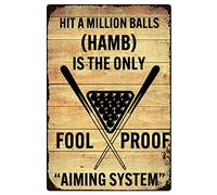 Targhe in metallo retrò da biliardo, decorazione da club Nine Ball Eight Ball, "Hit A Million Balls Is The Only Foolproof Poster", decorazione da parete per sala da biliardo, 12x16 pollici