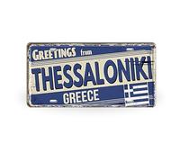 Targhe in metallo vintage delle isole greche • Retro Grecia Città Targhe di latta per la decorazione della casa mediterranea • Regalo souvenir di viaggio Salonicco
