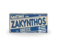 Targhe in metallo vintage delle isole greche • Retro Grecia Città Targhe di latta per la decorazione della casa mediterranea • Regalo souvenir di viaggio Zante