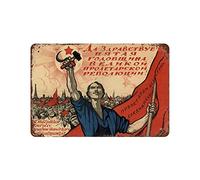 Targhe In Metallo Viva Il Quinto Anniversario Della Grande Rivoluzione Proletaria 1925 Poster Socialista Comunista Sovietico Russo Targa Metallico Decorative Plaque Arredo Murale 20X30cm