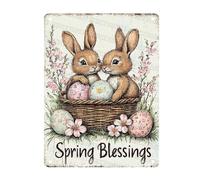 Targhe Metalliche Easter Rabbit Spring Blessing Easter Yard Garden Retrò Targa In Metallo Artistica Decorazione Poster Sign Per Giardino Officina Restaurant 30X20Cm
