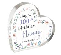 Targhetta a forma di cuore in acrilico, personalizzabile per il 100° compleanno, per donne, mamma, nonna, 100° compleanno per lei, regalo di 100 anni, 100 oggi, in acrilico