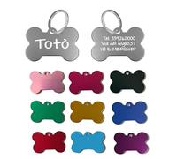 Targhetta Cane Personalizzata in Alluminio - Incisione Fronte e Retro - 10 Colori - 38x25mm - medaglietta cane gatto personalizzato - ideale come regalo made in Italy (Azzurro)
