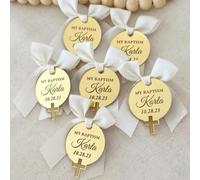 Targhetta con croce dorata personalizzata, in acrilico a specchio per battesimo, logo con scritta, croce per battesimo, bomboniere (50 pezzi, 5 cm)
