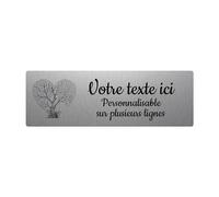Targhetta con incisione funeraria, motivo albero cono, autoadesiva, 20 x 6,5 cm, personalizzata, 1 a 3 righe, in alluminio spazzolato