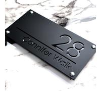 Targhetta con numero civico 3D in acrilico, taglio laser, personalizzabile con nome della famiglia, colore nero opaco e grigio (nero + nero)