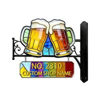 Targhetta con numero civico e indirizzo in metallo con divertente motivo birra in 2D, personalizzabile, decorazione per la casa, regalo per uomini, donne, famiglia, inaugurazione della casa