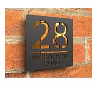 Targhetta con numero civico in acrilico, personalizzabile, moderna, per esterni, con indirizzo civico, tagliata al laser, 3D, nome stradale, numero civico, decorativo, nero globo (nero glod, 25 x 25