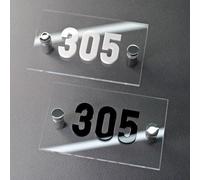 Targhetta con numero di porta galleggiante in acrilico nero e bianco per interni ed esterni, ideale per hotel, appartamenti, aziende e scuole