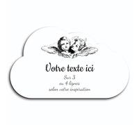 Targhetta con scritta "Due teste d'angelo" autoadesiva, modello nuvola (20 x 12 cm) personalizzata da 1 a 3 righe, colore: bianco