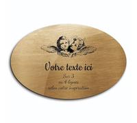 Targhetta con scritta "Due teste d'angelo" autoadesiva, modello ovale (20 x 13 cm) personalizzata da 1 a 3 righe, oro spazzolato