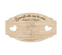 Targhetta da appendere in Legno Personalizzata con Nomi "Benvenuti nella casa dei nonni" - Idea Regalo per Nonni - Festa dei nonni