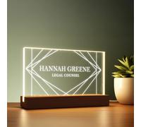 Targhetta da scrivania personalizzata in acrilico spesso 1 cm, con luce a LED e design geometrico, targhetta personalizzata per ufficio per consulenti legali, avvocati e professionisti