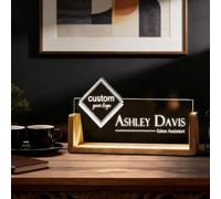 Targhetta For Nome Da Scrivania Con Logo Aziendale Personalizzato Con Base In Legno, Accessori For Ufficio Con Luce Notturna A LED Di Marca Aziendale Personalizzata, Cartello In Legno Acrilico(A3)