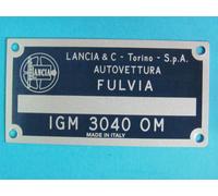 TARGHETTA IDENTIFICATIVA DATI LANCIA FULVIA BERLINA 1100
