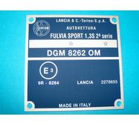 TARGHETTA IDENTIFICATIVA DATI LANCIA FULVIA SPORT 1.3S 2' serie