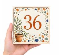 Targhetta in Ceramica Personalizzata con Numero Civico, Stile Terrazzo, Targa Indirizzo per Casa, Villa o Cottage, Decorazione da Parete per Interni