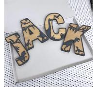 Targhetta in legno personalizzabile con nome a forma di dinosauro, 3D, lettere e numeri, decorazione da parete per cameretta dei bambini, decorazione per la stanza a tema Dino