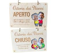 Targhetta in Legno Personalizzata Osteria dai Nonni | Cartello Aperto/Chiuso con Foto Nonni | Idea Regalo Festa dei Nonni, Compleanno, Natale