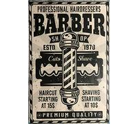 Targhetta in metallo rustico vintage con scritta "Man Cave Shed & Bar", con scritta "Barber Shop", 20,3 x 30,5 cm