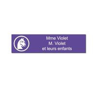 Targhetta incisa per nome e numero cassetta delle lettere, testa di cavallo autoadesiva, 10 x 2,5 cm, personalizzata da 1 a 3 righe, colore: Viola