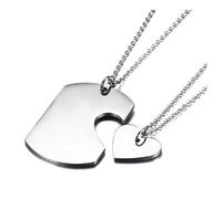 Targhetta Lui Lei Cuore Spezzato Dolce Metà Acciaio Inox + 2 Collane + Incisione