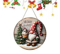 Targhetta Natalizia per la Porta di Natale - Rotonda di Benvenuto | GNOME Albero Rotondo per Parete -Merry Christmas-Brett