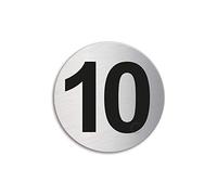 Targhetta Numero 10 | Targa Cartello acciaio inossidabile spazzolato Ø 60 mm autoadesiva