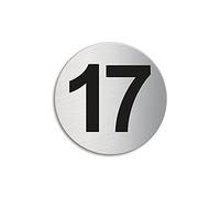 Targhetta Numero 17 | Targa Cartello acciaio inossidabile spazzolato Ø 60 mm autoadesiva