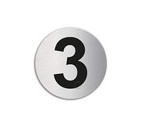 Targhetta Numero 3 | Targa Cartello acciaio inossidabile spazzolato Ø 60 mm autoadesiva