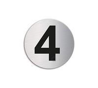 Targhetta Numero 4 | Targa Cartello acciaio inossidabile spazzolato Ø 60 mm autoadesiva