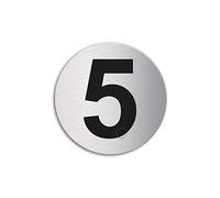 Targhetta Numero 5 | Targa Cartello acciaio inossidabile spazzolato Ø 60 mm autoadesiva