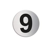 Targhetta Numero 9 | Targa Cartello acciaio inossidabile spazzolato Ø 60 mm autoadesiva