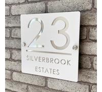 Targhetta numero civico personalizzata 3D in acrilico bianco e argento, numeri galleggianti, segnaletica resistente al clima per porta interna ed esterna, ideale per casa hotel appartamento negozio